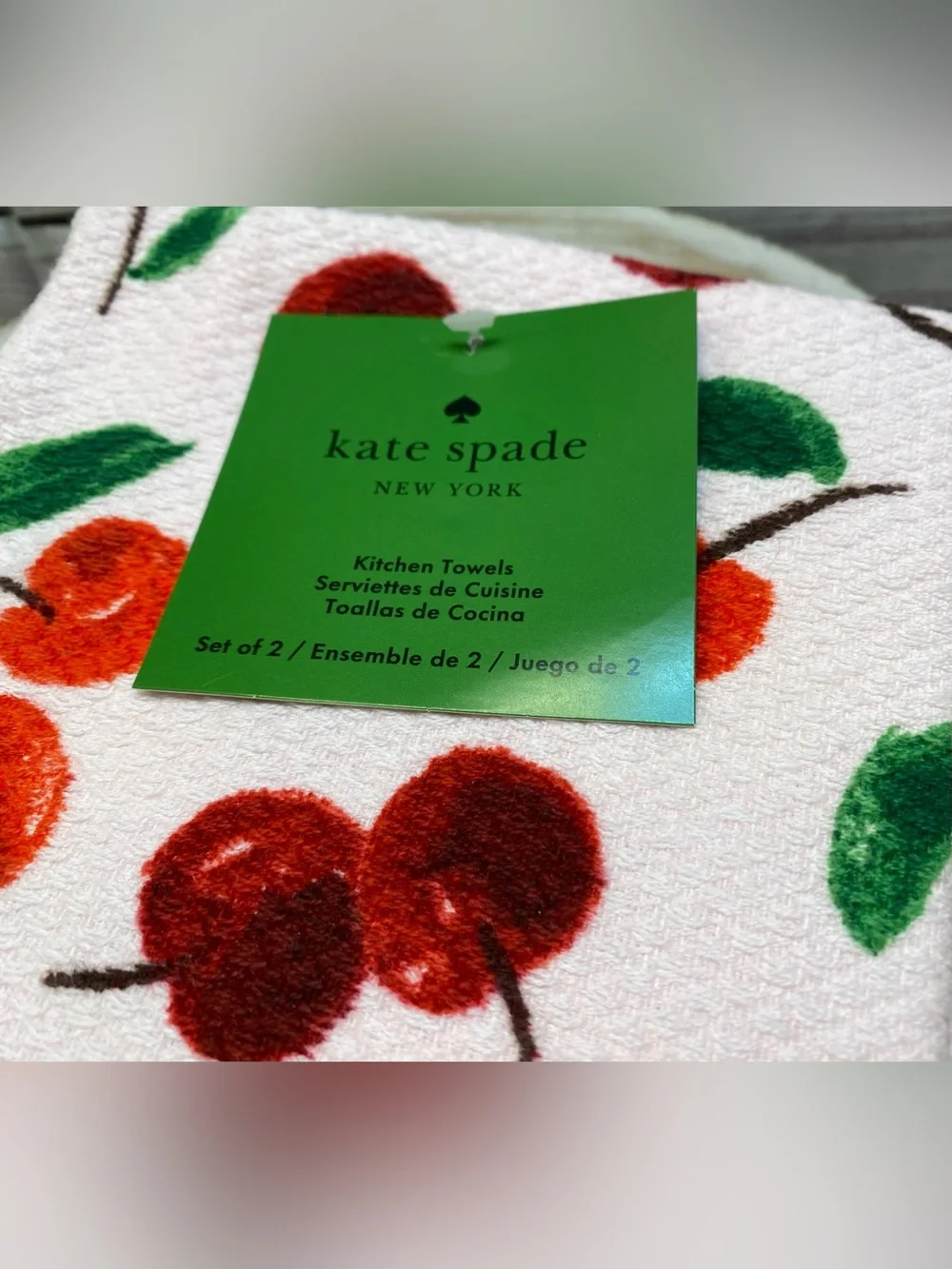 KATE SPADE ❤️(2) 100% Cotton KITCHEN TOWELS Cherry New